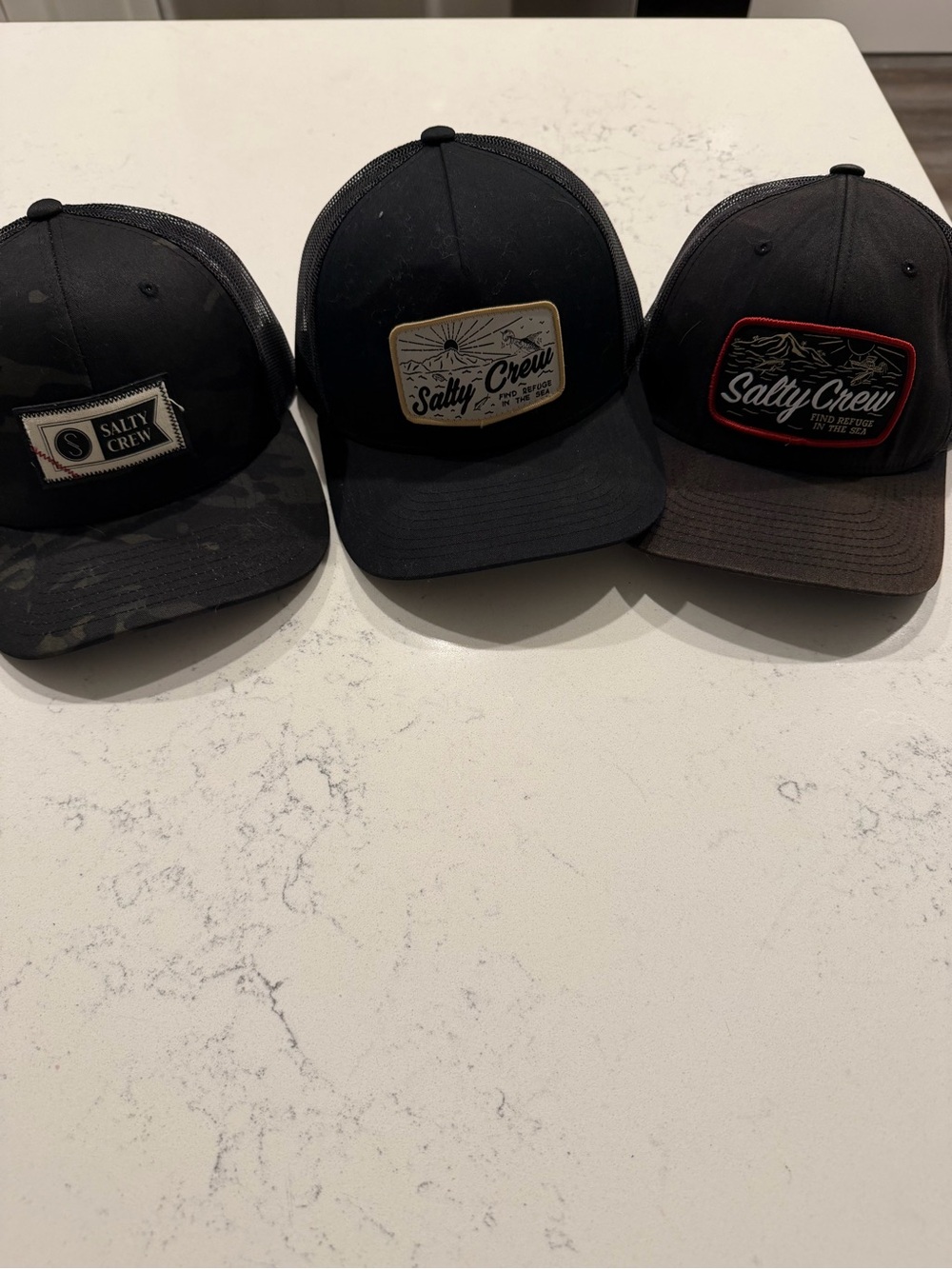 Salty Crew Black Trucker Hat Set with Patch Accents